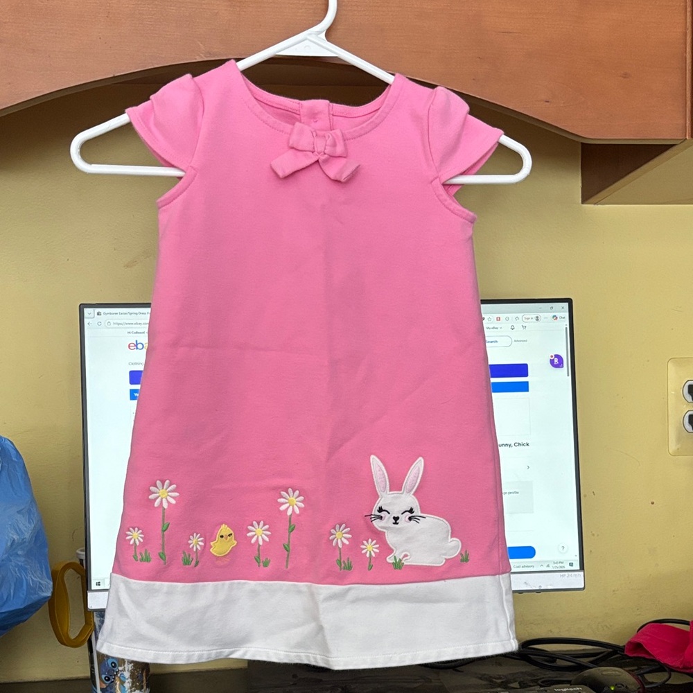 Gymboree Easter/Spring Pink Dress w Bunny, Chick & Flowers Appliqué 4T